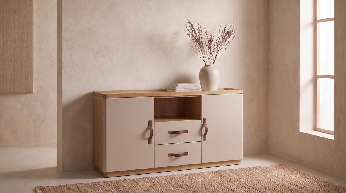 SIDEBOARD FLORIANA Weiß Eiche - Eichefarben/Weiß, Eichenholz/Holz (160/200cm) - KAWOLA
