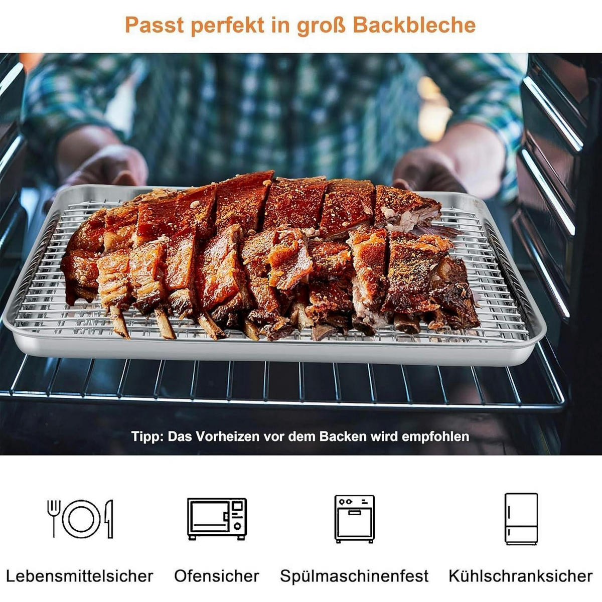 BACKBLECH mit Abkühlgitter Set 40,5 x 30,5 cm Edelstahl - Silberfarben, Metall (30.5/2.5/40.5cm)