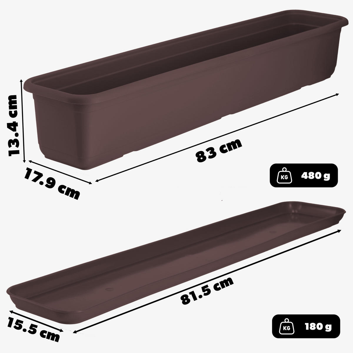 BALKONKASTEN mit Untersetzer 80 cm, Braun - Braun, Kunststoff (18/83cm) - KADAX