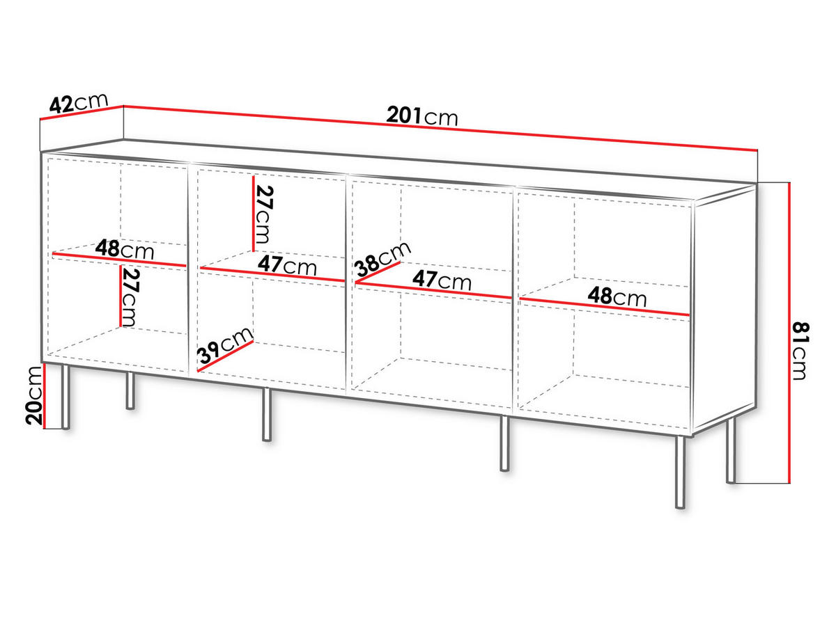 SIDEBOARD Tacos 200 4D - Schwarz/Braun, Holzwerkstoff/Metall (201/81/42cm) - MIRJAN24