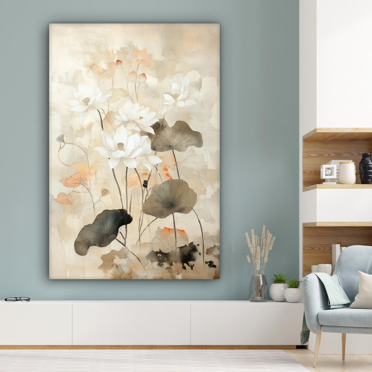 SLIKA NA PLATNU Cvetje 90x140 cm - peščene barve, tekstil (90/140cm) - MuchoWow