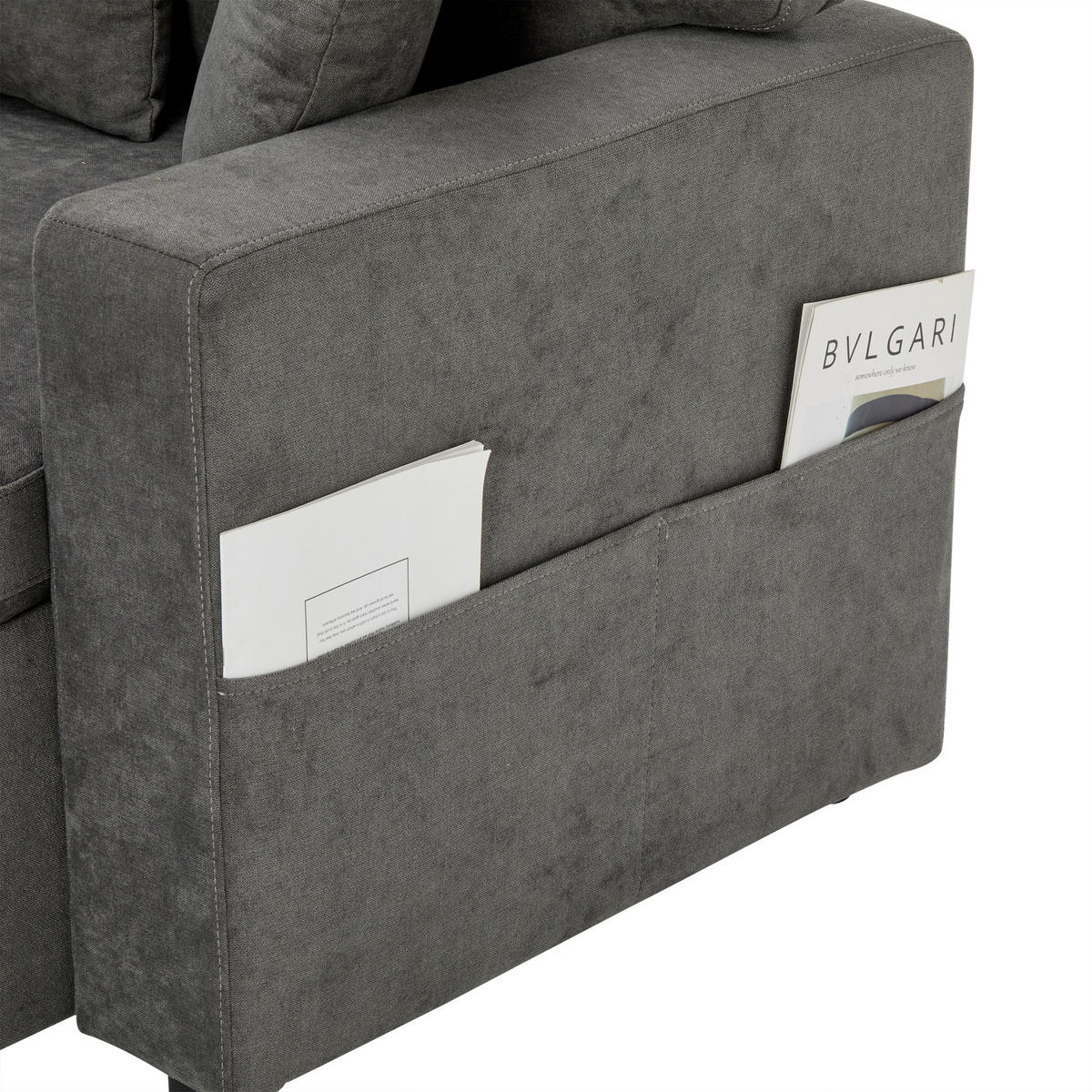 ECKSOFA L Form Schlafsofa Ausziehbar Stauraum Regal Grau - Dunkelgrau, Textil (215/85/131cm) - FLIEKS