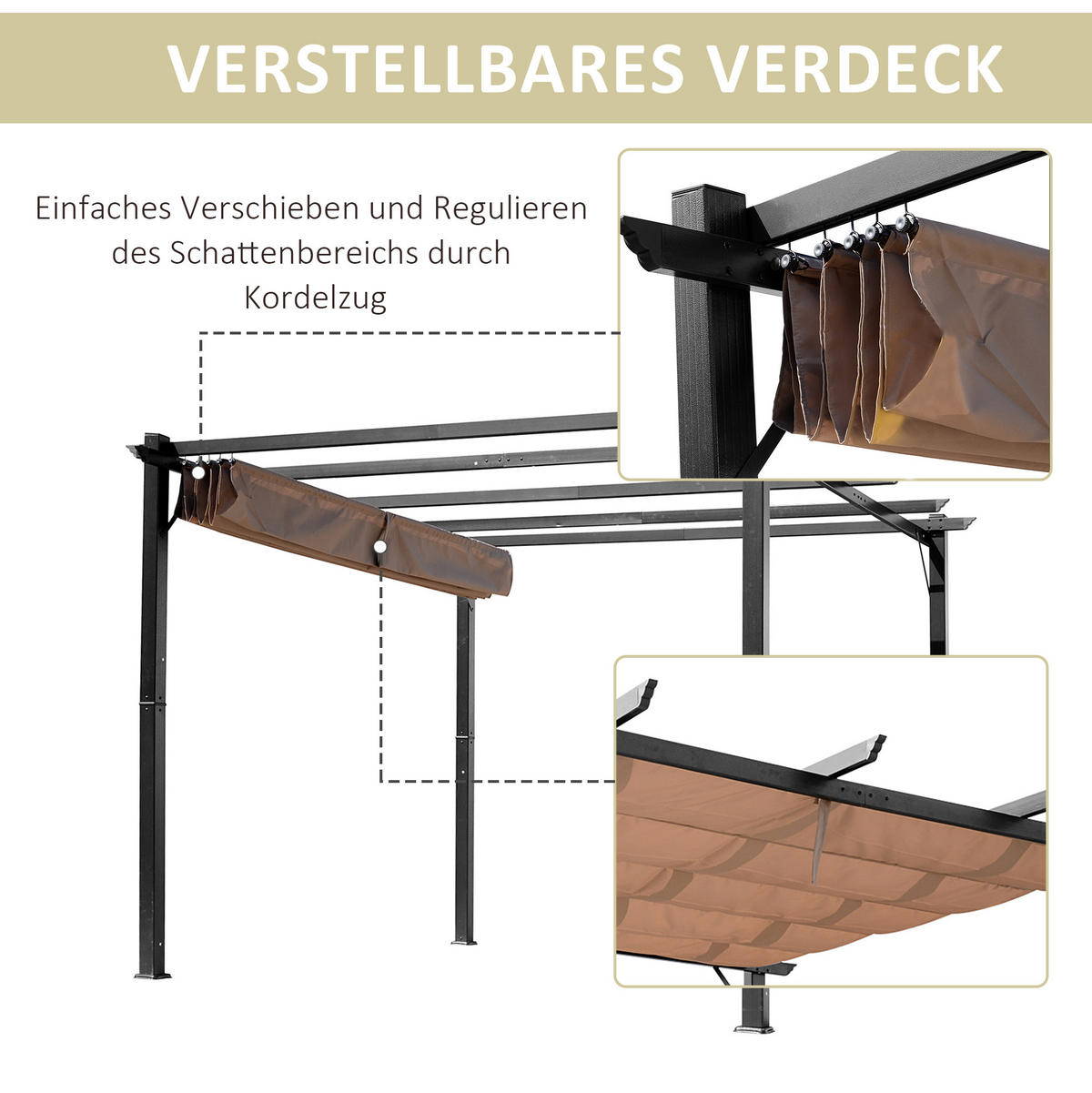 PERGOLA aus Aluminium 300x400x223 cm in Grau mit verstellbarem Stoffdach - Grau, Metall (400/223/300cm) - Modfu
