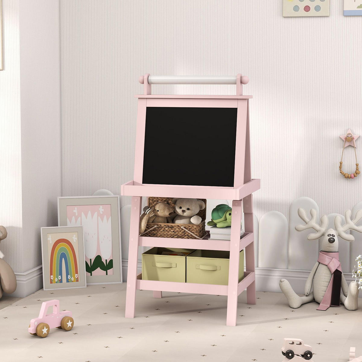 MALTAFEL DE-18198 3-in-1 mit Magnet- & Kreidetafel Rosa - Pink, Holzwerkstoff (48/118/59cm) - ComfortXL
