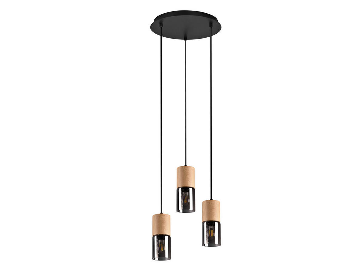 PENDELLEUCHTE Holz Ø37cm, Lampenschirme Rauchglas - Schwarz, Glas/Holz (37/37/150cm) - meineWunschleuchte