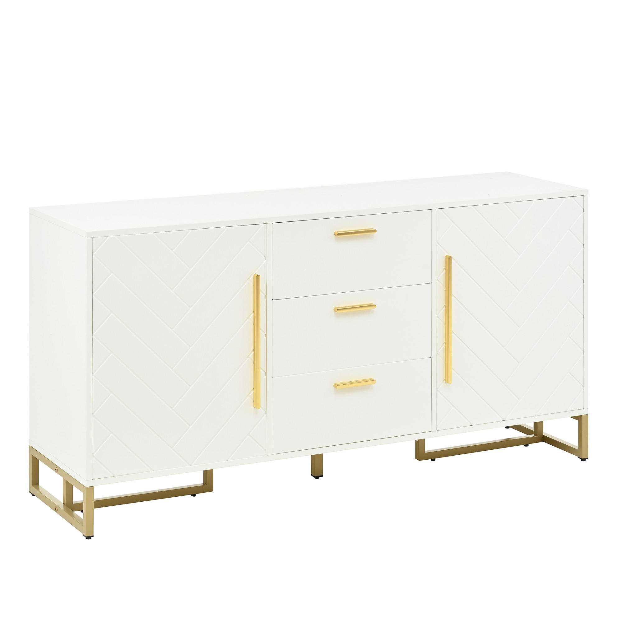 SIDEBOARD in Weiß & Gold mit 2 Türen & 3 Schubladen - Weiß, Holzwerkstoff (145/75/40cm) - Urban Meuble