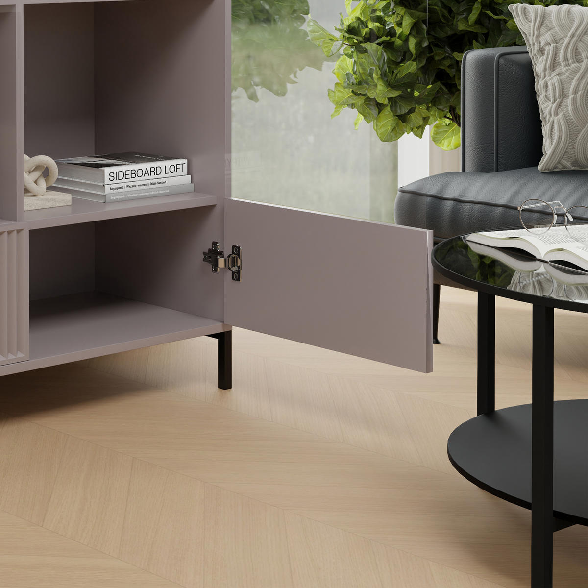 GLASVITRINE groß mit 2 Türen, Beige - Beige, Holzwerkstoff (105/150/41cm) - Idohome