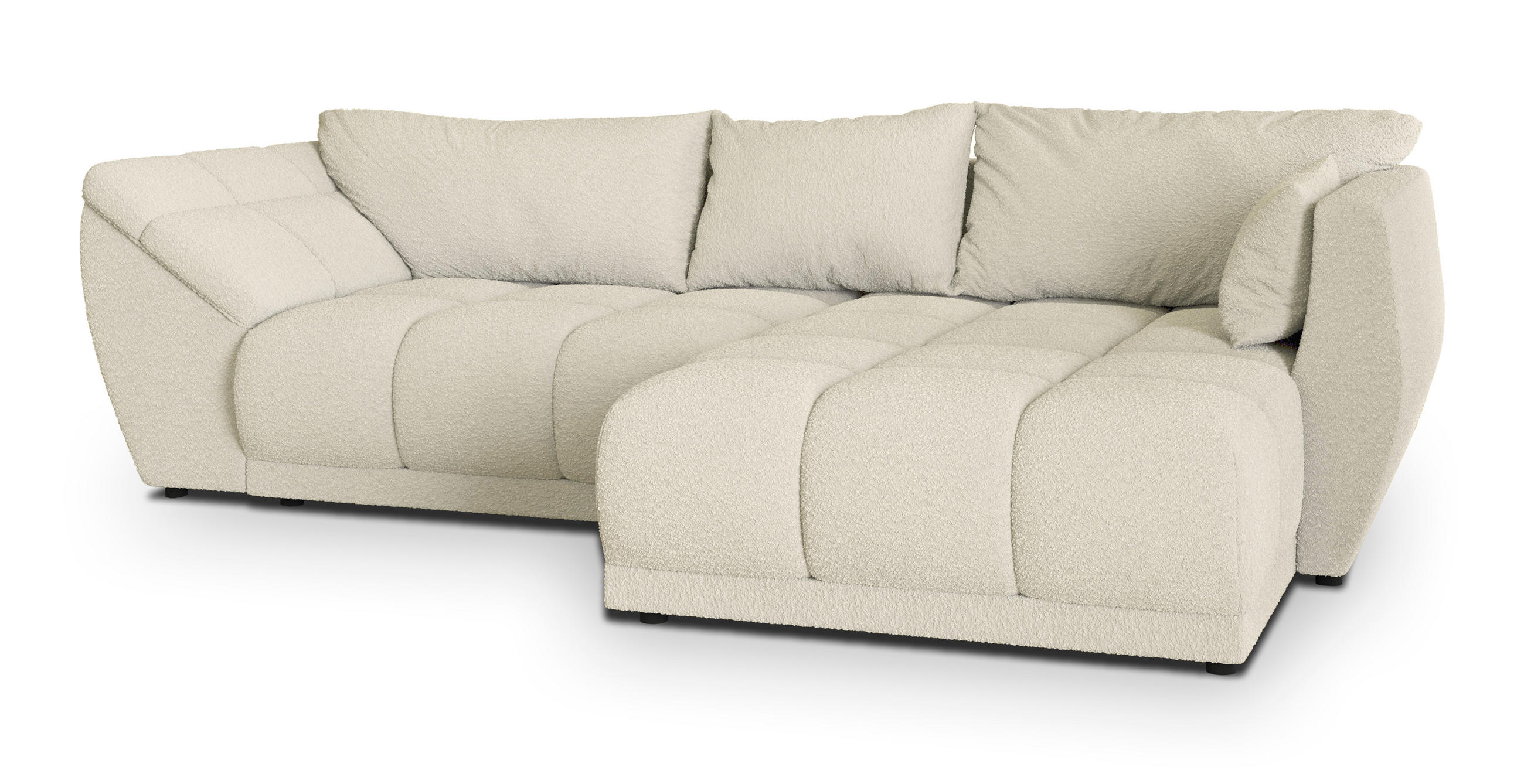 ECKSOFA ORENTI R-S Creme Boucle-Stoff mit Schlaffunktion - Creme, Holz (287/182cm) - MASSENO