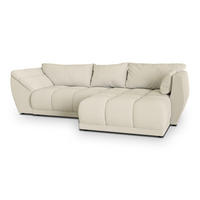ECKSOFA ORENTI R-S Creme Boucle-Stoff mit Schlaffunktion - Creme, Holz (287/182cm) - MASSENO
