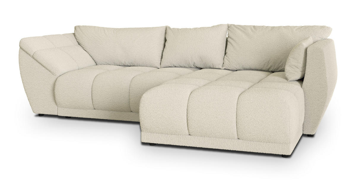 ECKSOFA ORENTI R-S Creme Boucle-Stoff mit Schlaffunktion - Creme, Holz (287/182cm) - MASSENO