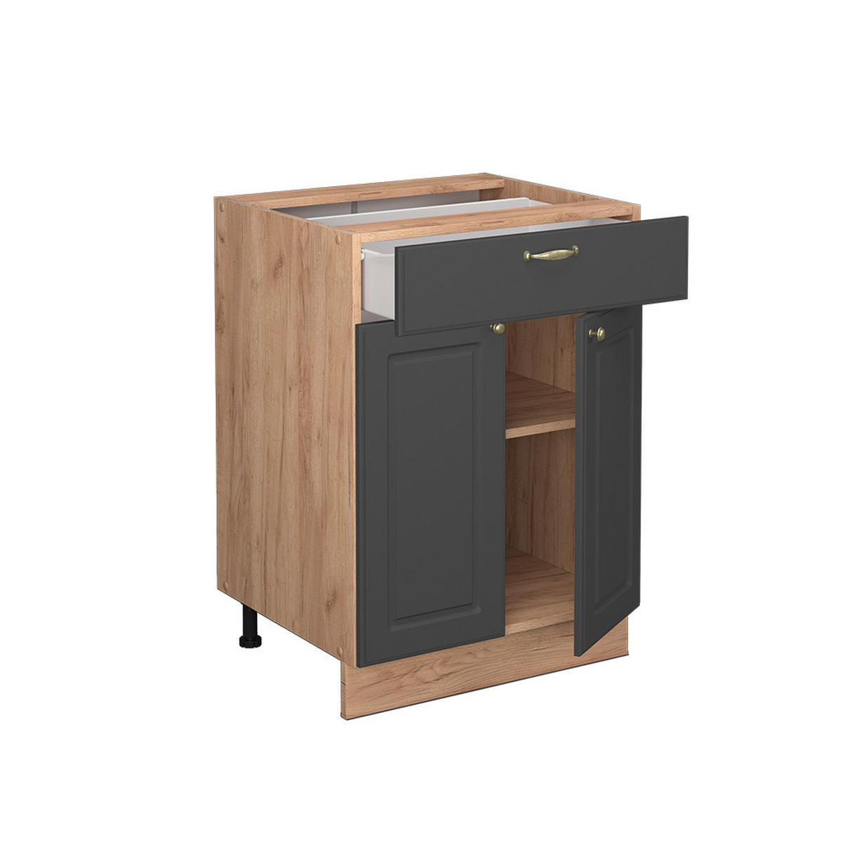 KÜCHENUNTERSCHRANK Fame-Line Anthrazit-Gold 60 cm mit Schublade AP Eiche - Anthrazit/Eiche Wotan, Holzwerkstoff (60/82/60cm) - Vicco