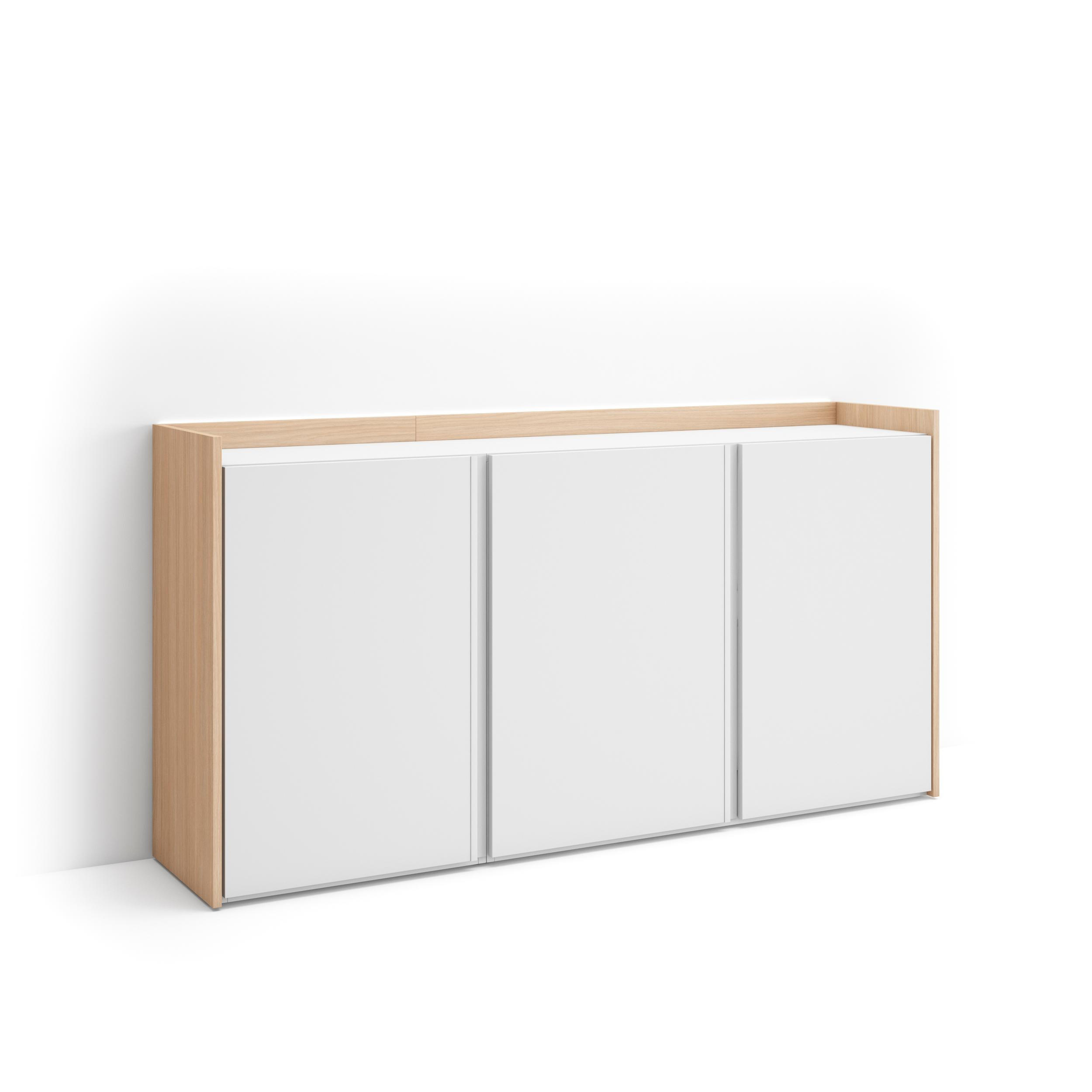 SIDEBOARD, Weiß und Eiche, 156/35/80cm, mit Led - Weiß, Holzwerkstoff (156/80/35cm) - Skraut Home