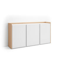 SIDEBOARD, Weiß und Eiche, 156/35/80cm, mit Led - Weiß, Holzwerkstoff (156/80/35cm) - Skraut Home