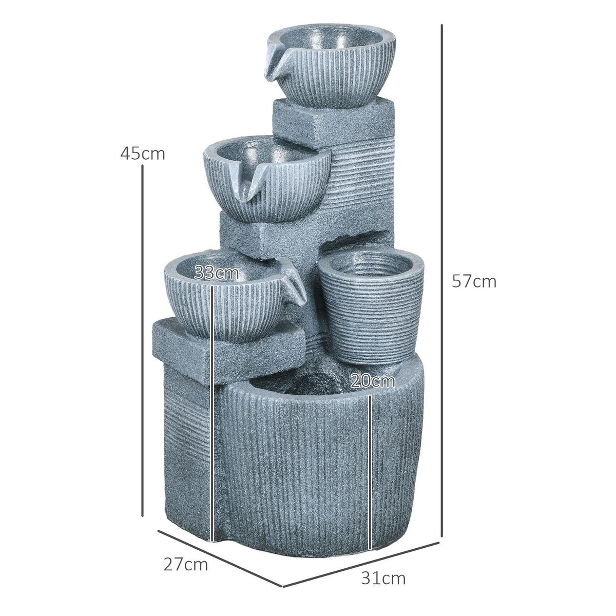 GARTENBRUNNEN, Kunstharz, Dunkelgrau - Dunkelgrau, Kunststoff (31/27/57cm) - Outsunny