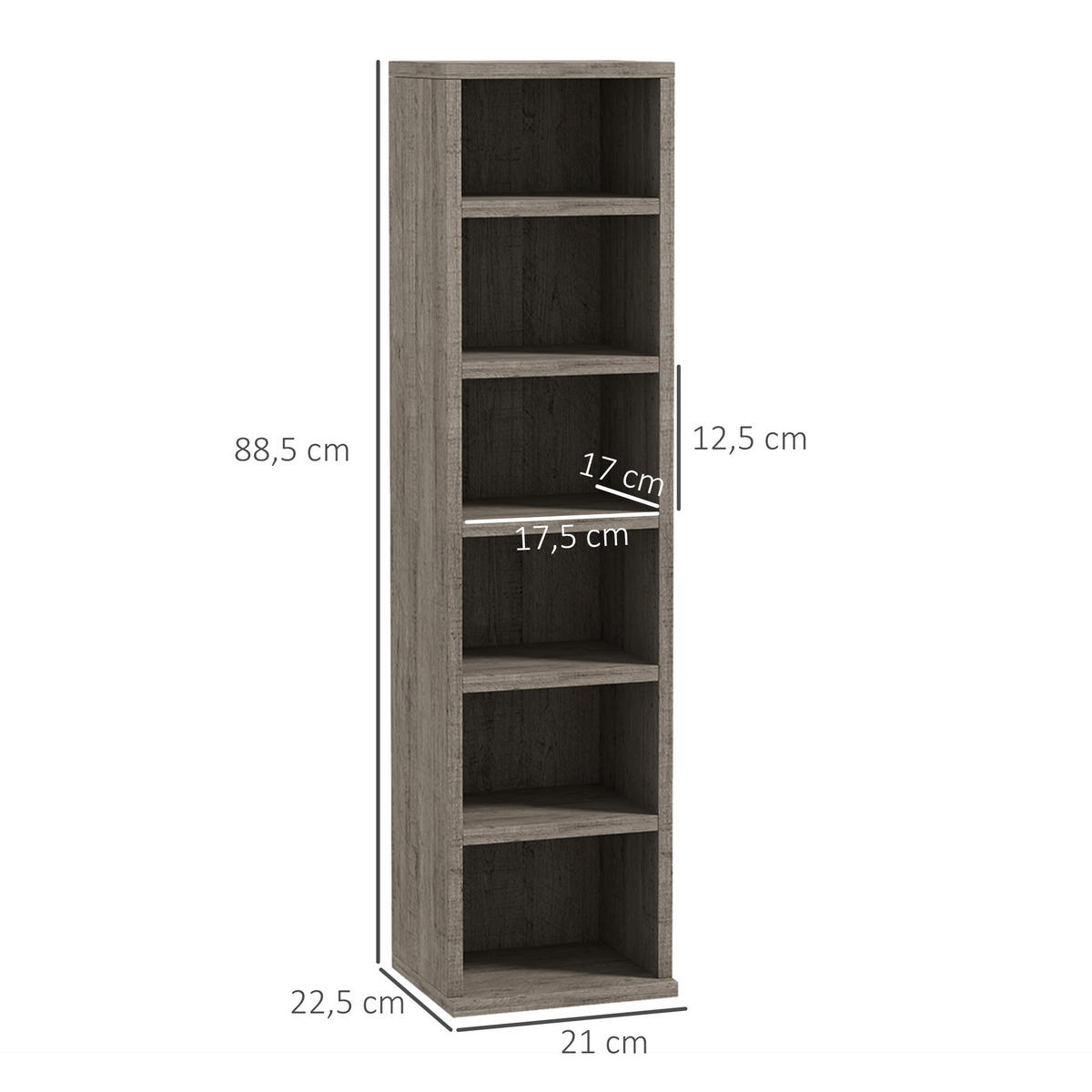 CD-REGAL 2er-Set DE-14440 12 Fächer für 204 CDs Dunkelgrau - Dunkelgrau, Holzwerkstoff (22.5/88.5/21cm) - ComfortXL