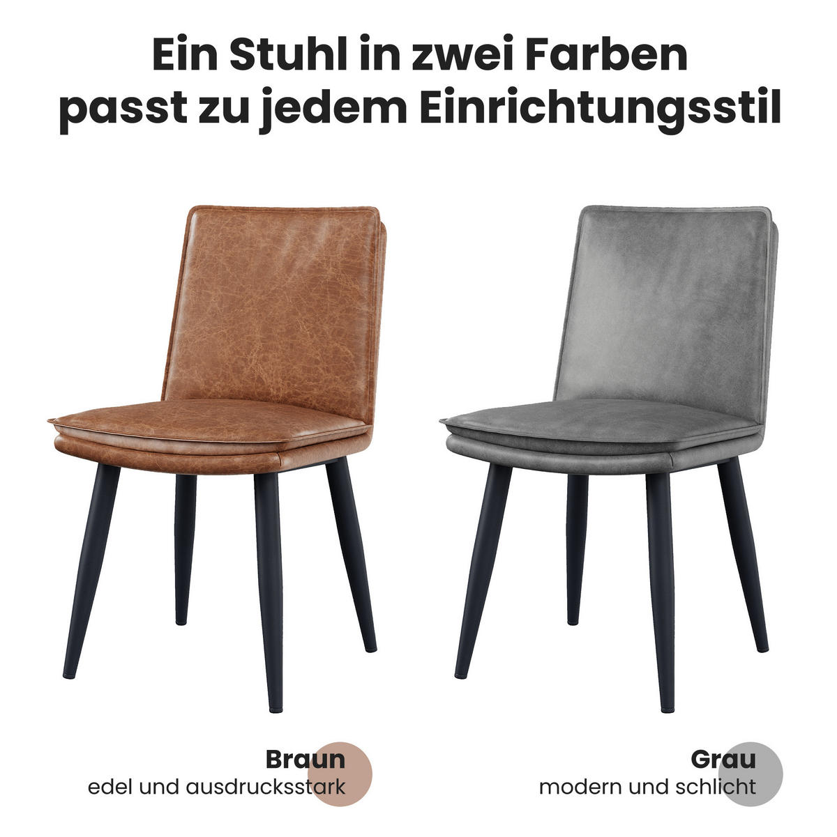ESSZIMMERSTÜHLE 6er-Set PU Braun mit Metallbeinen - Braun, Metall (57/84/49.2cm) - Meubliv