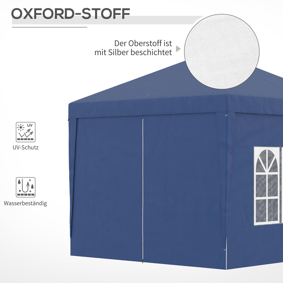 PAVILLON mit 4 Seitenwänden, Oxfordstoff, Stahl, Blau - Blau, Metall (2.95/2.58/2.95cm) - Outsunny