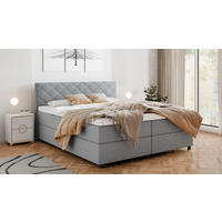 BOXBETT Diamaro 180x200 cm mit Bettkasten und Topper - Hellgrau - Hellgrau, Holz (180/200cm) - Homesy