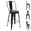 BARHOCKER 4er-Set mit Lehne inkl. Holz-Sitzfläche Sitzhöhe 77cm Metall Industriedesign Schwarz mit Lehne - Schwarz, Holz/Metall (50/117/45cm) - PROREGAL