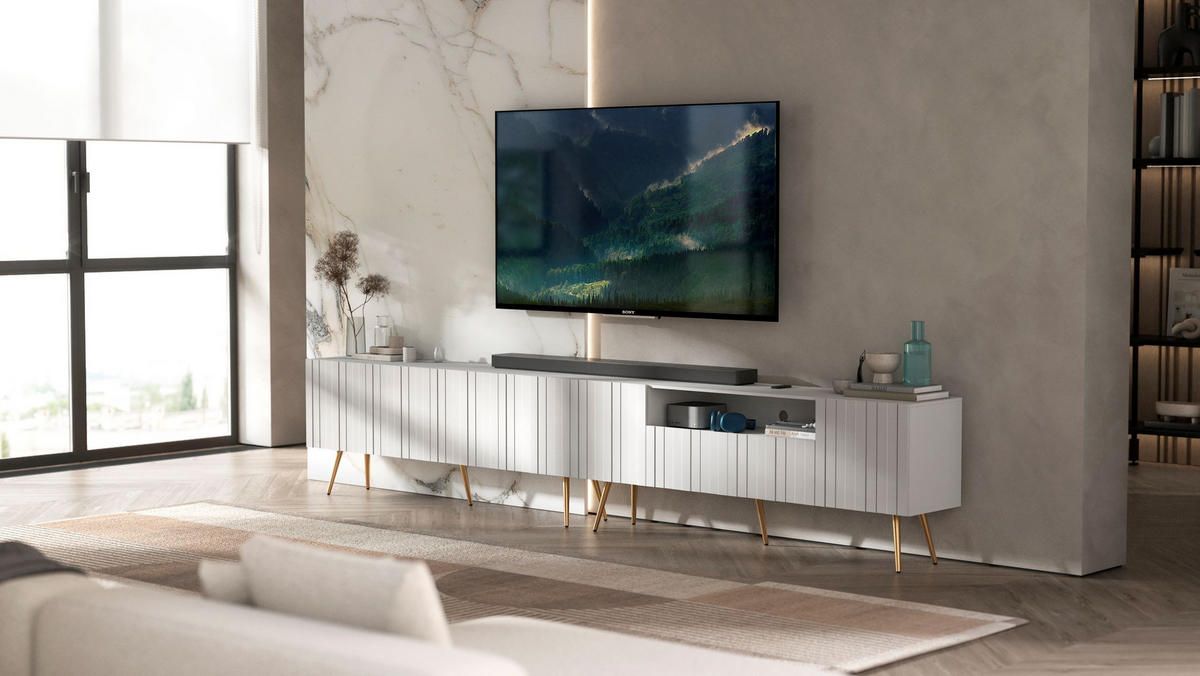 TV-LOWBOARD 2er-Set Elpis2 Weiß matt mit goldenen Metallbeinen150 cm - Goldfarben/Weiß, Holzwerkstoff (300/60.5/36.5cm) - Meble Lindner