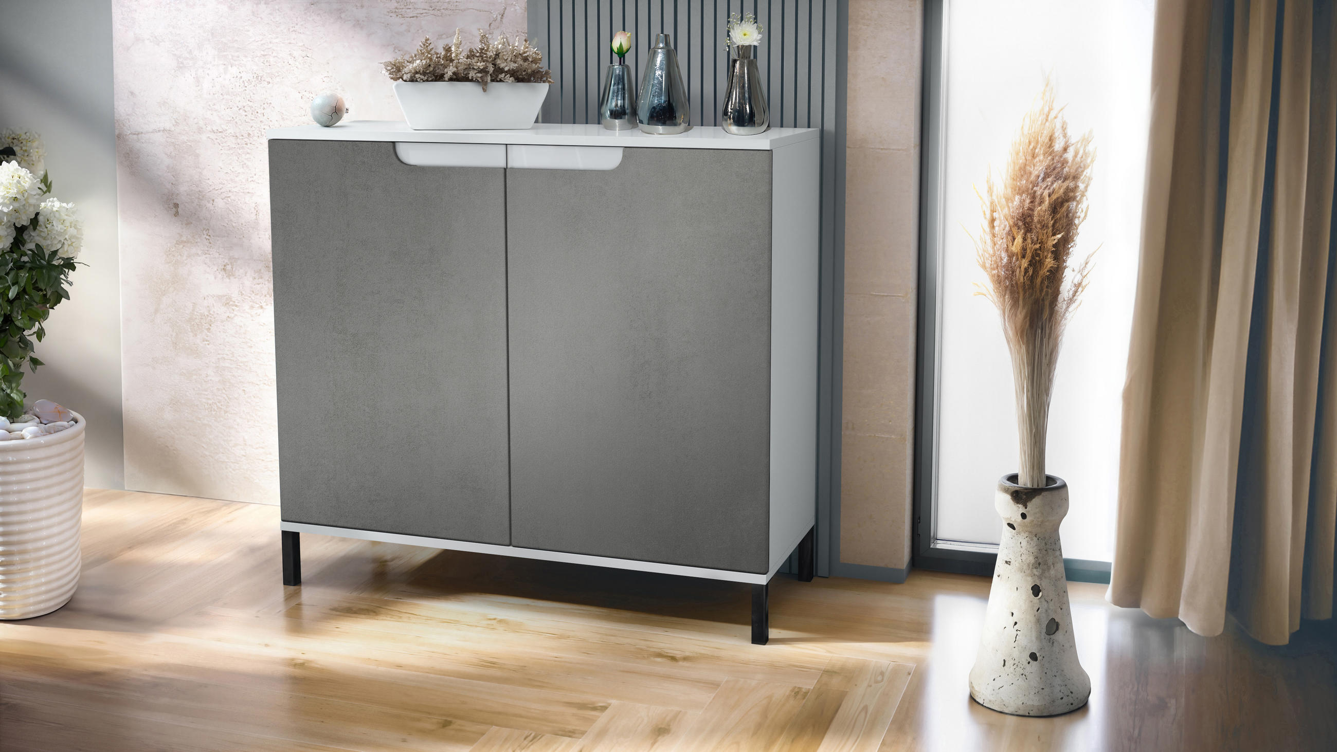 KOMMODE Sylt Beton Dunkel Optik - Dunkelgrau, Holzwerkstoff (92.5/83.5/35cm) - Vladon