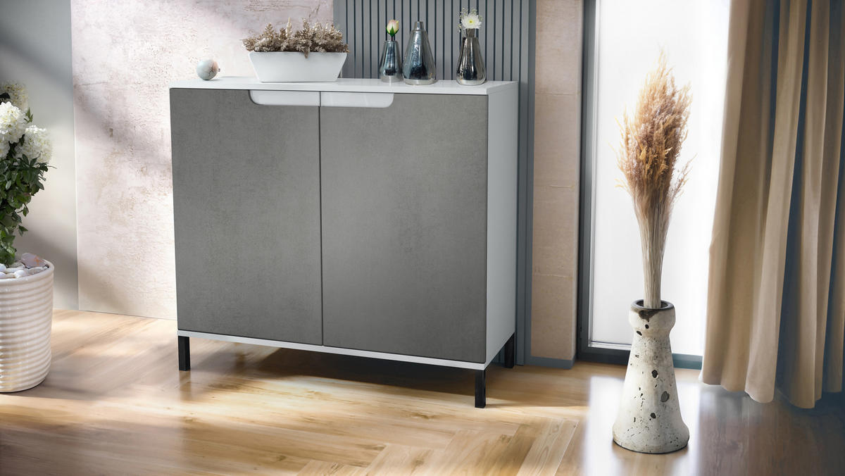 KOMMODE Sylt Beton Dunkel Optik - Dunkelgrau, Holzwerkstoff (92.5/83.5/35cm) - Vladon