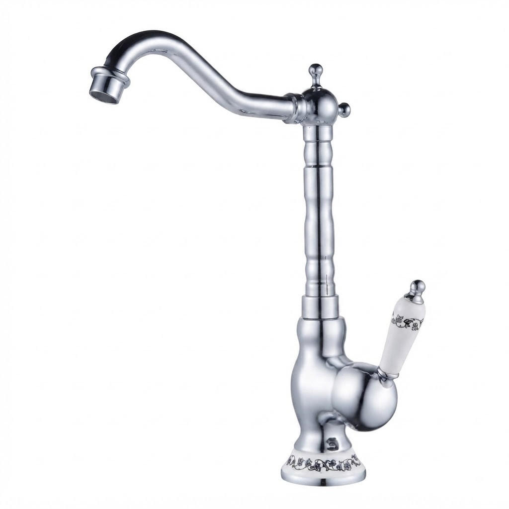 BADEZIMMERARMATUR, blau-weißes Kürbisdesign, mit Zulaufrohr, 31cm hoch, silberfarben. - Silberfarben, Metall (33/15/17cm) - Vallsero