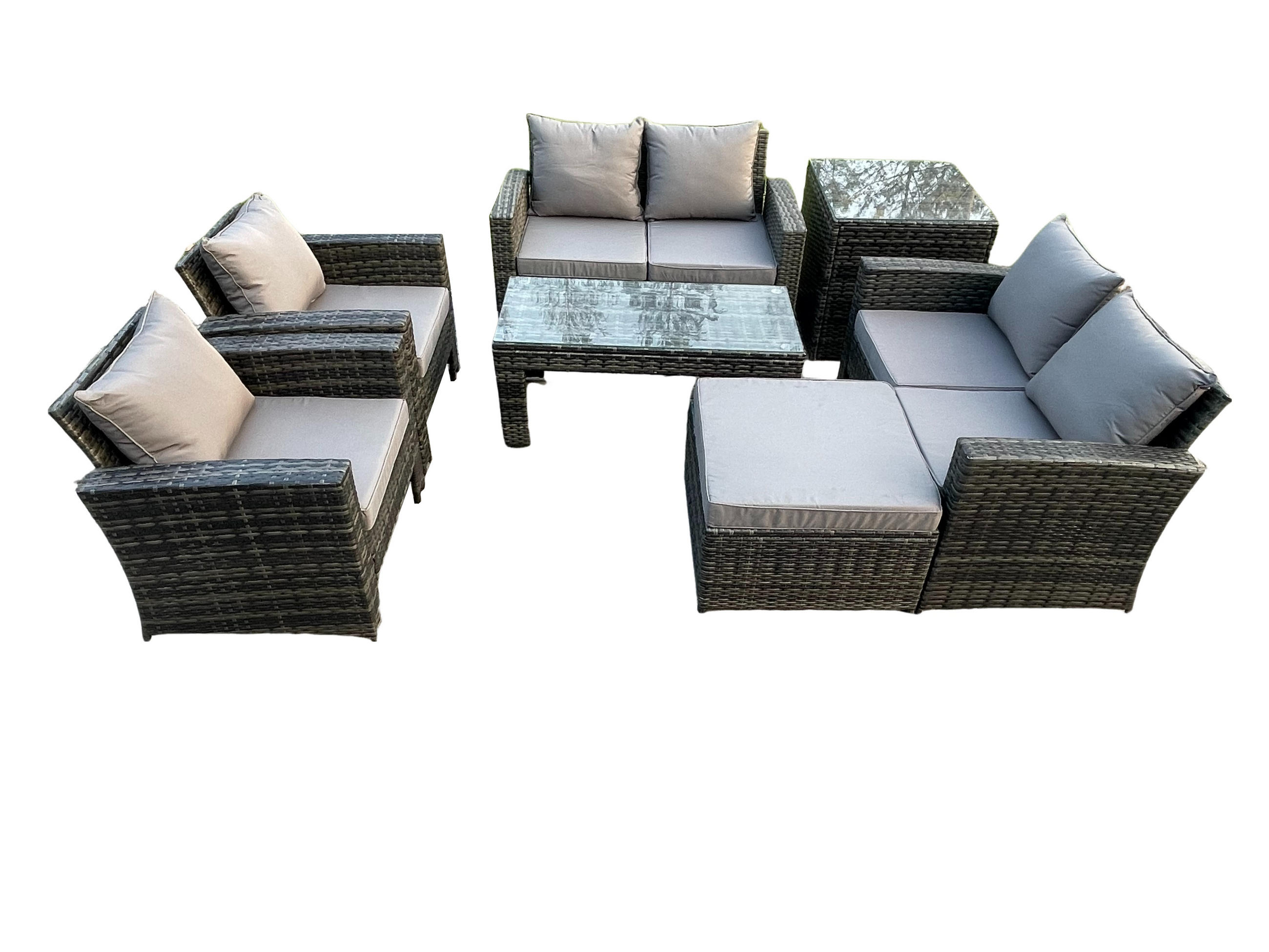 GARTENSOFA Hohe Rückenlehne Polyrattan Dunkelgrau 7-Sitzer - Dunkelgrau, Metall - Fimous
