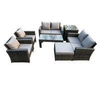 GARTENSOFA Hohe Rückenlehne Polyrattan Dunkelgrau 7-Sitzer - Dunkelgrau, Metall - Fimous
