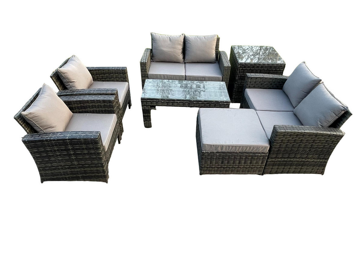 GARTENSOFA Hohe Rückenlehne Polyrattan Dunkelgrau 7-Sitzer - Dunkelgrau, Metall - Fimous