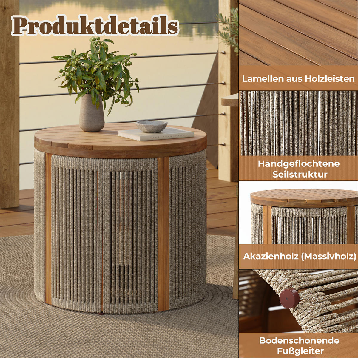RUNDER Couchtisch Outdoor | Ø48 x H46 cm - Braun, Holz (48/48/46cm) - Hometopia