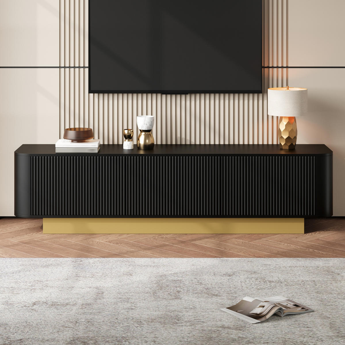 TV-LOWBOARD Schwarz 170/40,5/47 cm - Schwarz, Karton (40.5/47/170cm) - PANGIVO