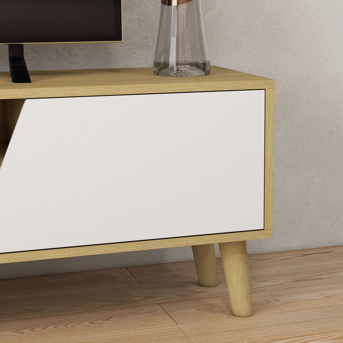 LOWBOARD DE-16093 150/30/42 cm Weiß/Naturholz - Naturfarben, Holzwerkstoff (150/42/30cm) - ComfortXL
