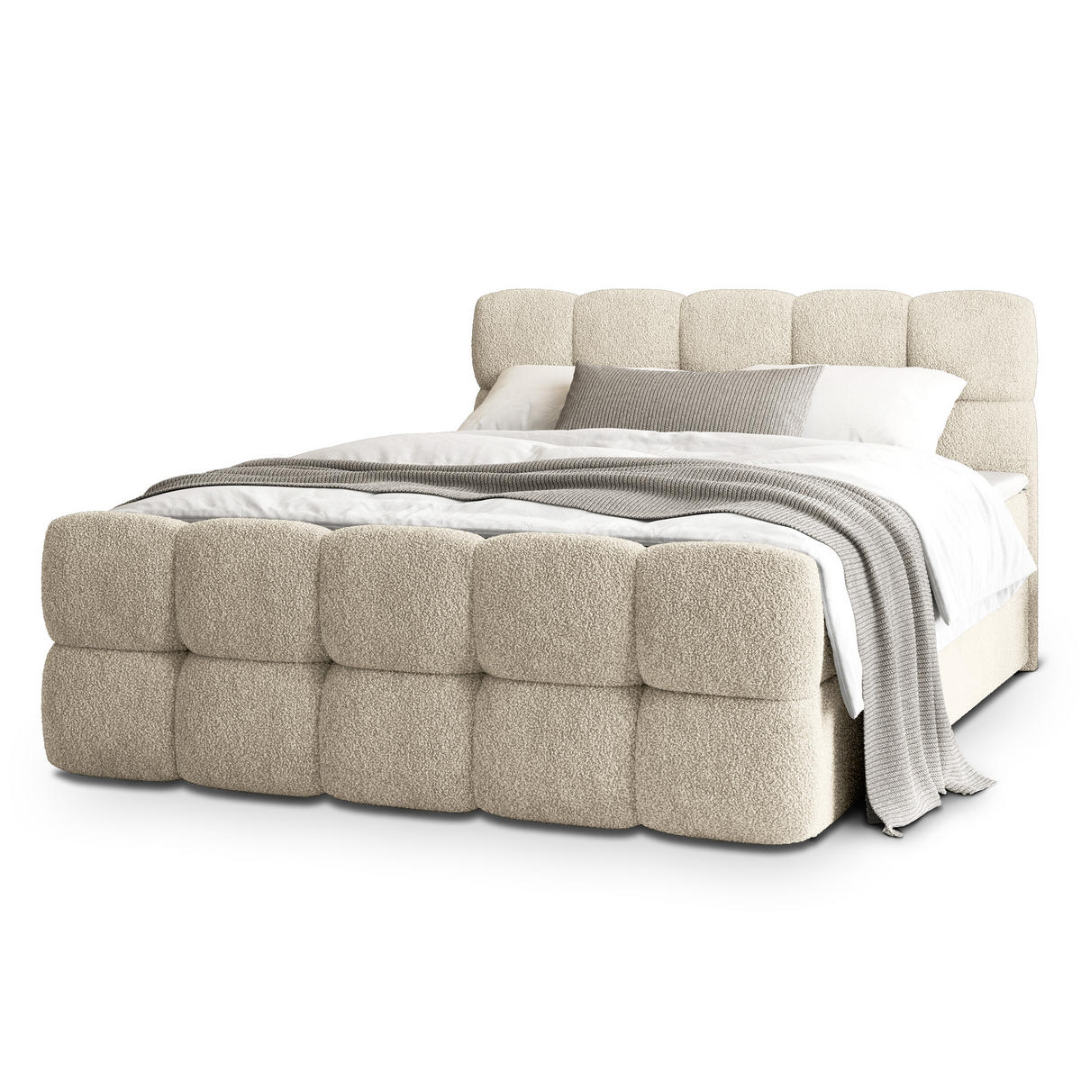 BOXBETT BRUME 140x200 cm mit Matratze und Topper, H2+H3 - Creme - Creme, Holz (140/200cm) - MASSENO