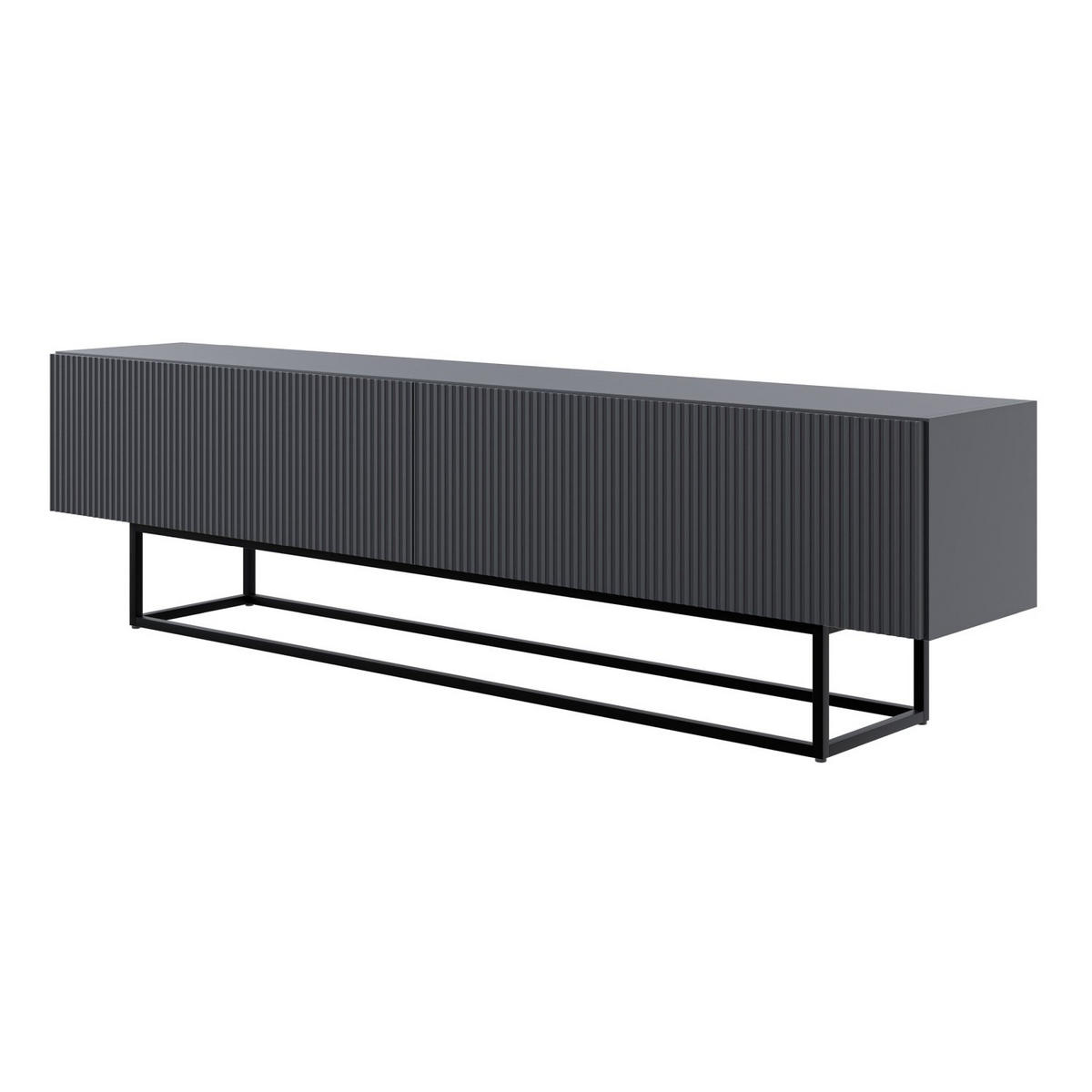 TV stolek Veldio bílý s černým kovovým rámem 175 cm - černá, kov/kompozitní dřevo (175/46.5/31.6cm) - Selsey