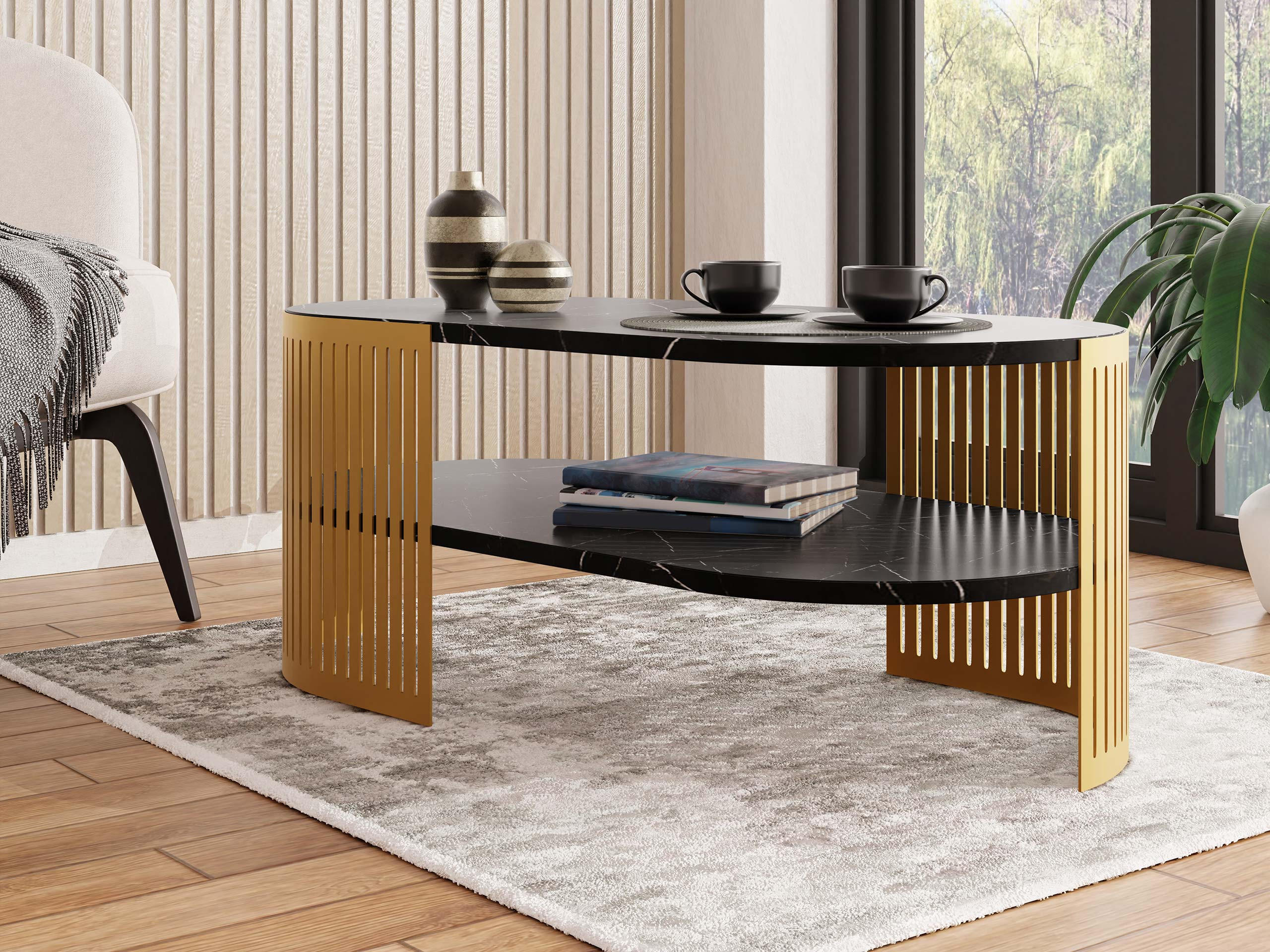 COUCHSITCH Fikoli Oval Gold II - Goldfarben/Schwarz, Holzwerkstoff/Metall (100/50/40cm) - MIRJAN24