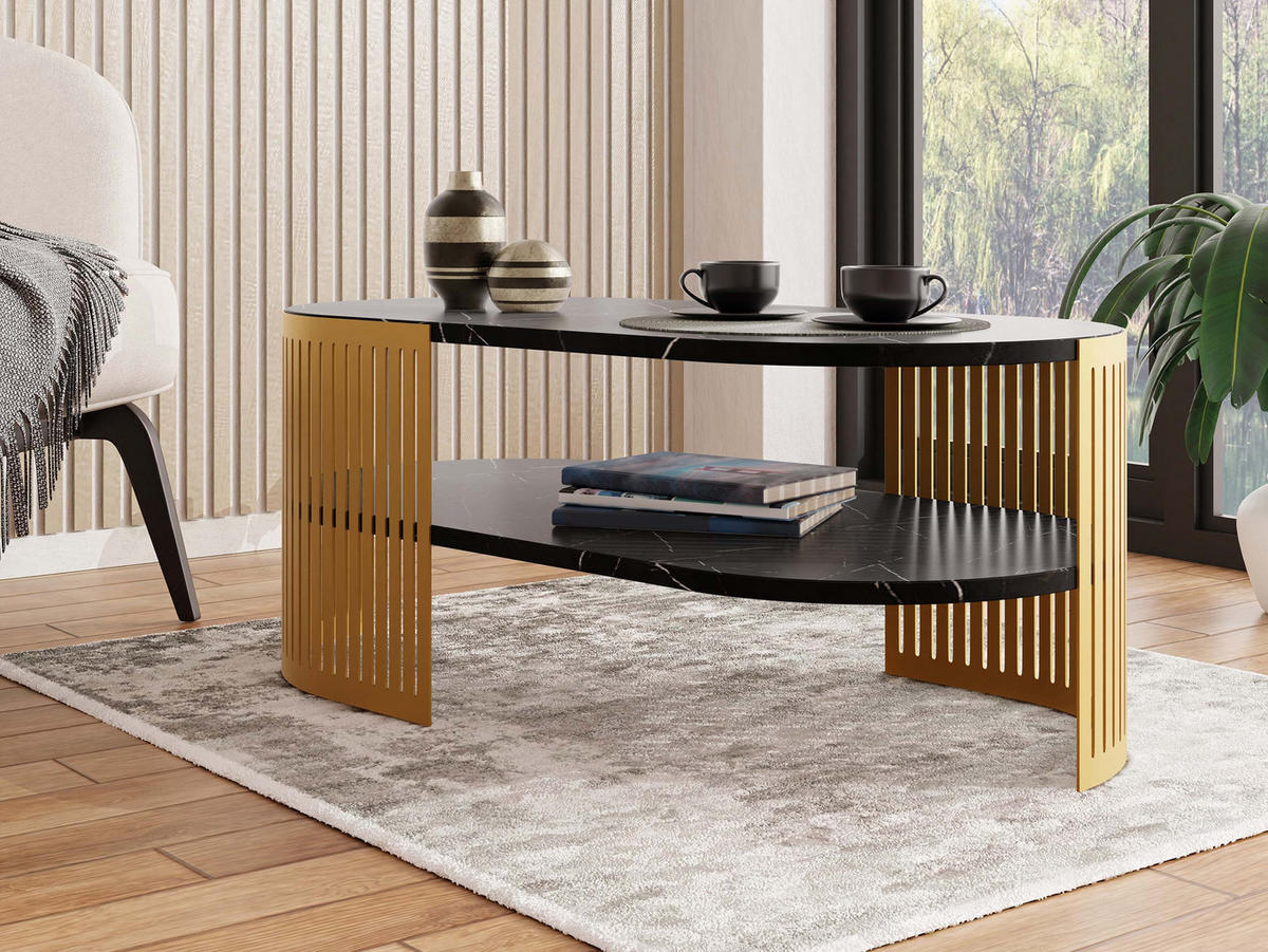 COUCHSITCH Fikoli Oval Gold II - Goldfarben/Schwarz, Holzwerkstoff/Metall (100/50/40cm) - MIRJAN24