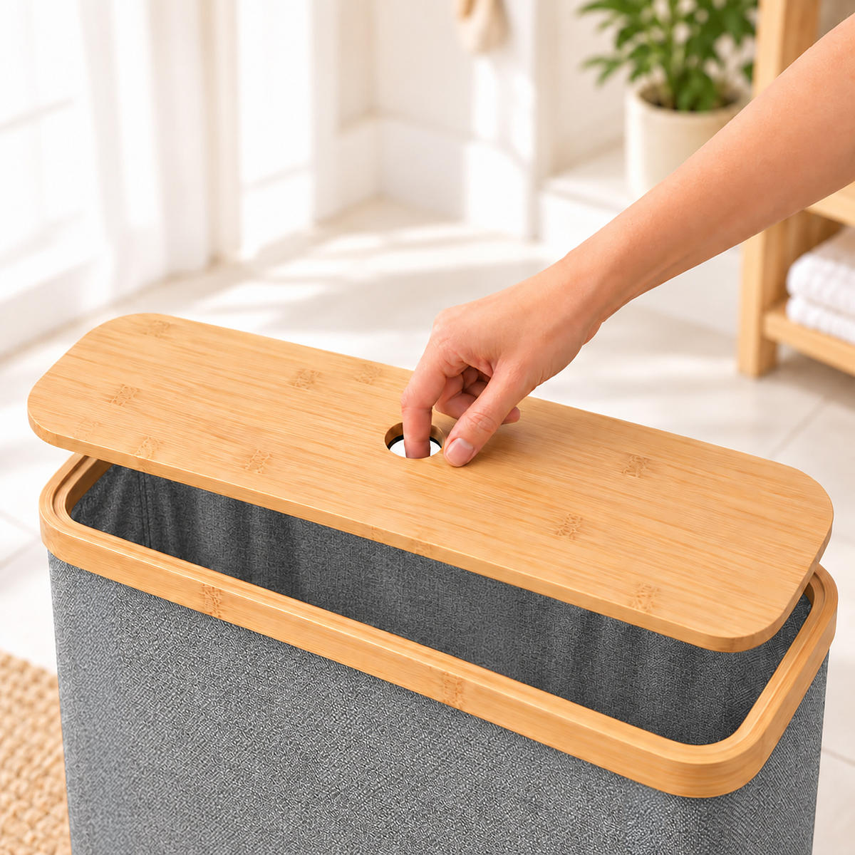TOILETTENPAPIERBOX Grau Bambus 12 Rollen - Grau, Holz/Kunststoff (45/34.5/15cm) - Relaxdays