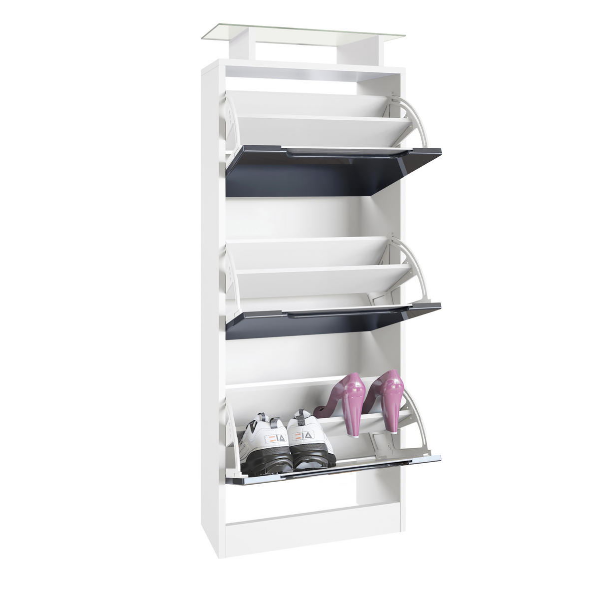 SCHUHSCHRANK Space Weiß Hochglanz - Weiß Hochglanz, Holzwerkstoff (46/128/23cm) - Vladon