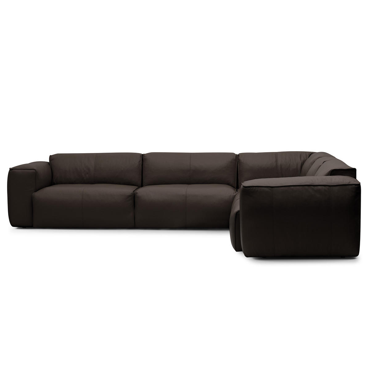 ECKSOFA mit Rundecke - Dunkelbraun/Schwarz, Leder/Kunststoff (325/260cm) - home24