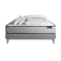 BETT Actiflex form Taschenfederkern und Memory-Schaum 200 x 200 cm h3 - Kit Bettgestell Grau - Mit Kissen und Bettdecke - Beige/Grau, Holz/Textil (200/200cm) - ACTISOM