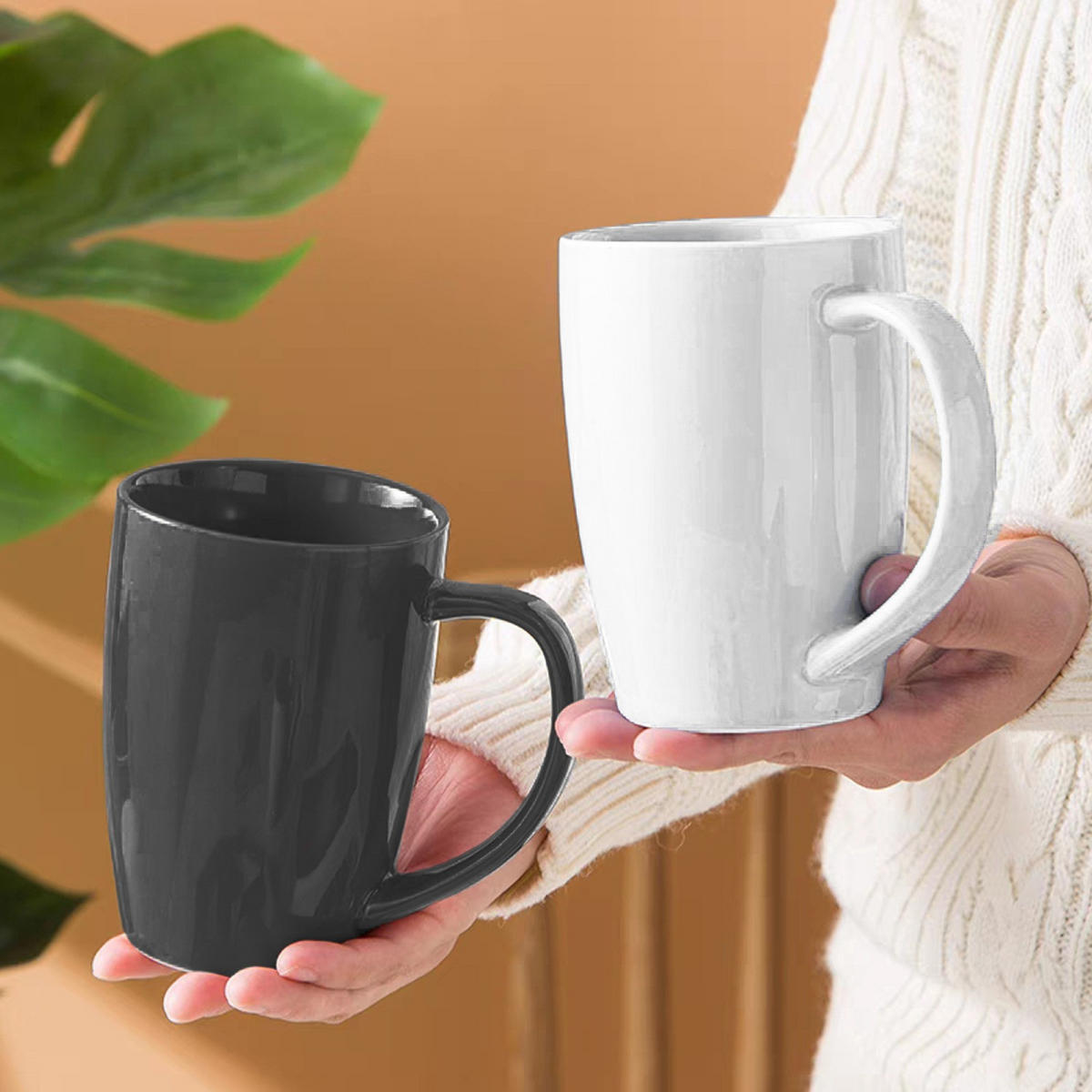 KAFFEETASSE mit Deckel und Teeaufgießer 350 ml - Schwarz, Keramik (0.35L) - Intirilife