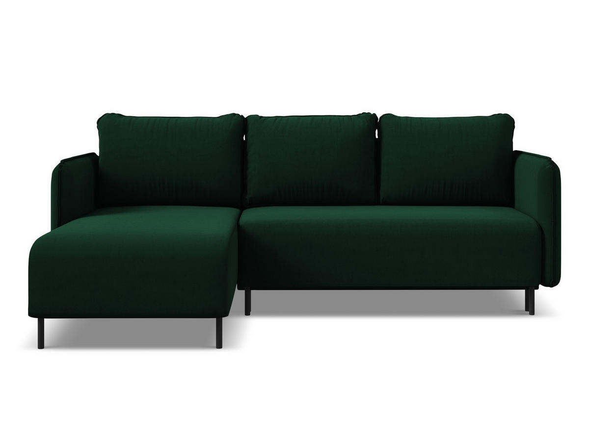 ECKSOFA mit Schlaffunktion Samt Stoff Grün - Dunkelgrün/Schwarz, Holz/Textil (162/236cm) - Makamii