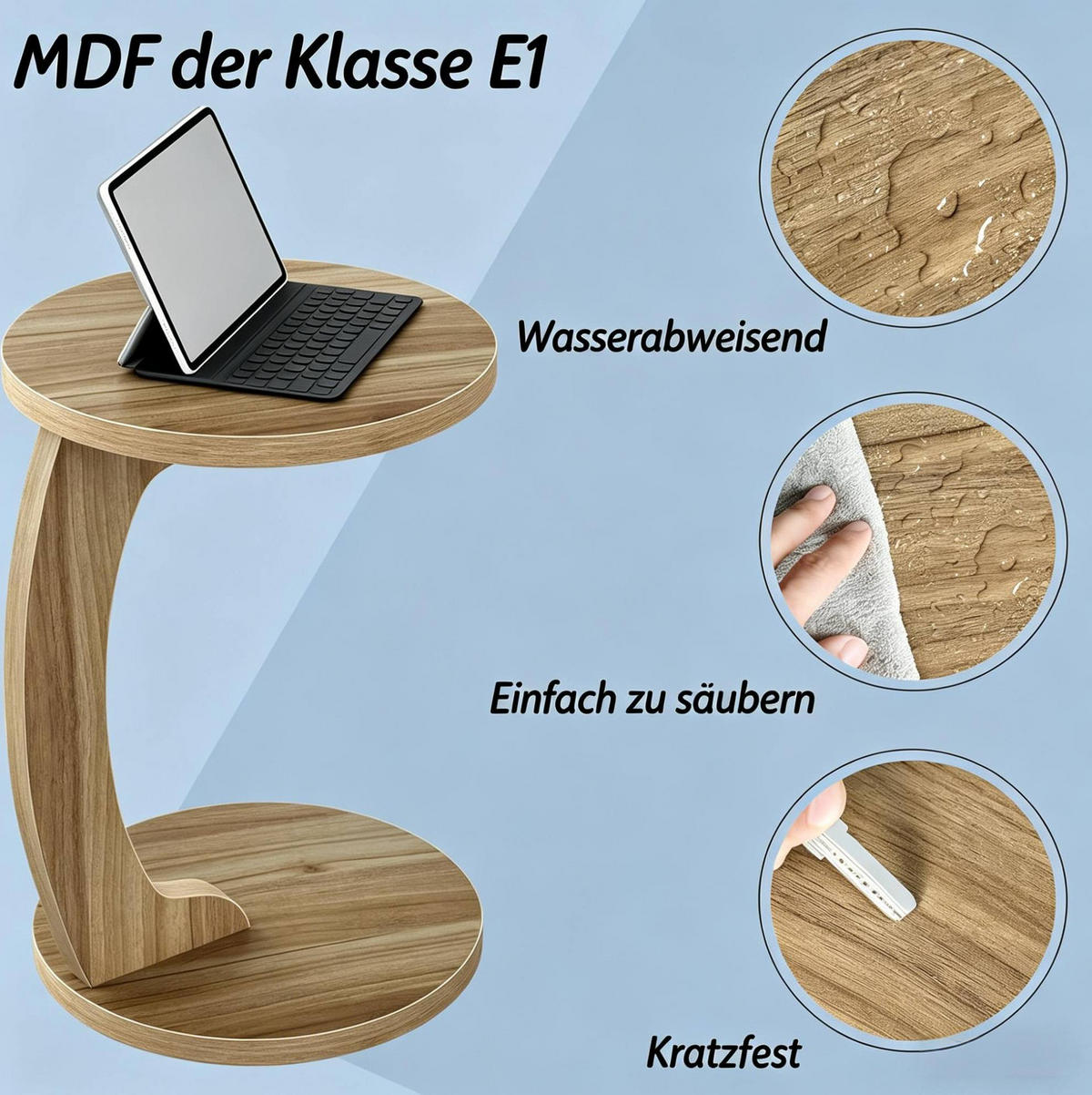 BEISTELLTISCH C-förmig rund 38 x 55 cm MDF Light Oak - Braun, Holz (38/38/55cm) - Meubliv