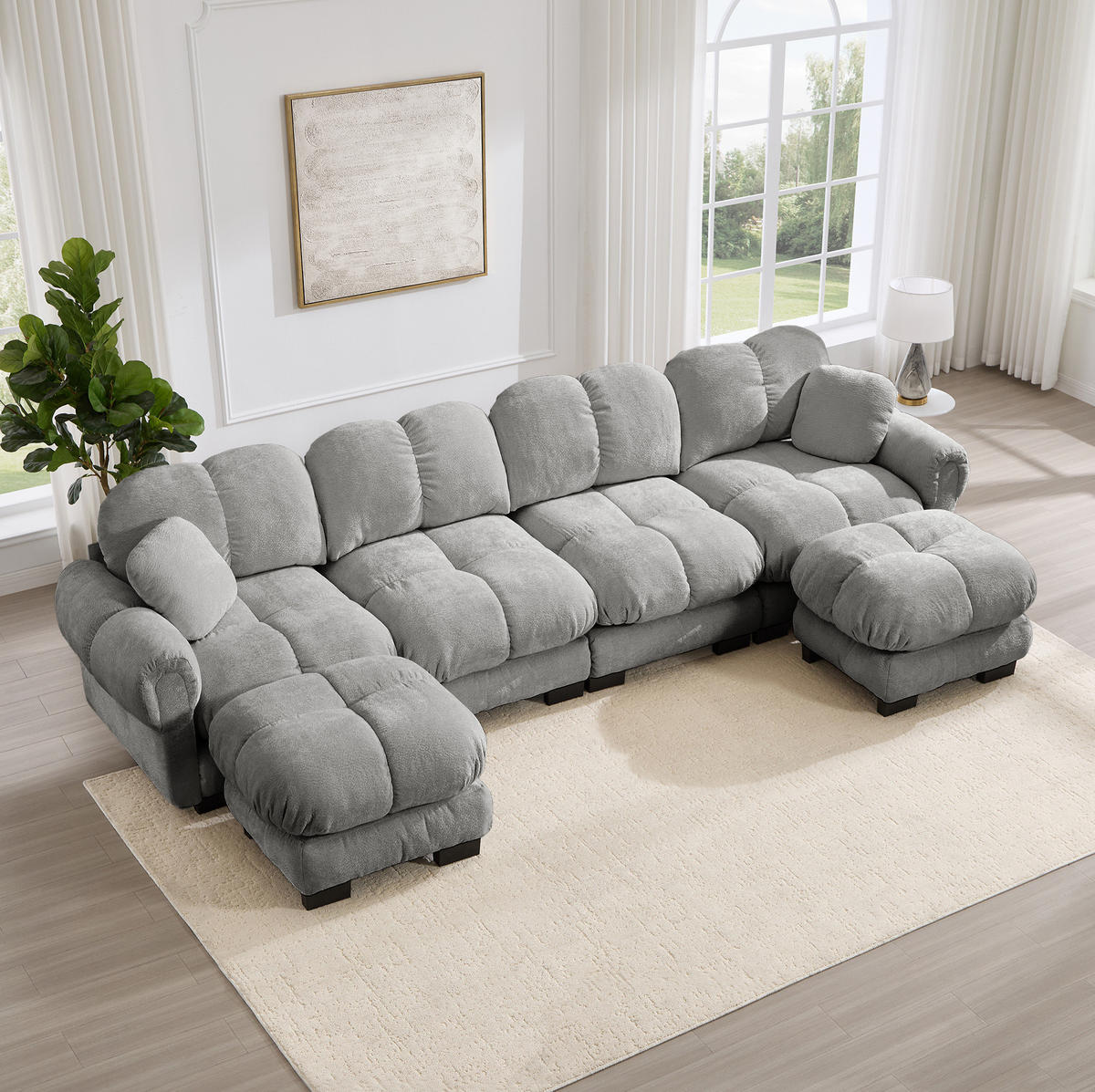 SOFA U-Form 4-Sitzer Chenille Hellgrau - Hellgrau, Holz (149/90/330.1cm) - Meubliv