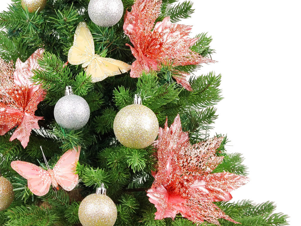 WEIHNACHTSBAUM künstlicher 60 cm mit LED-Beleuchtung, POMPADURKA, mit 35 Weihnachtsbaumschmuck, Pflanztopf mit Jutesack - Champagner/Pink, Kunststoff/Stein (40/60cm) - LAALU