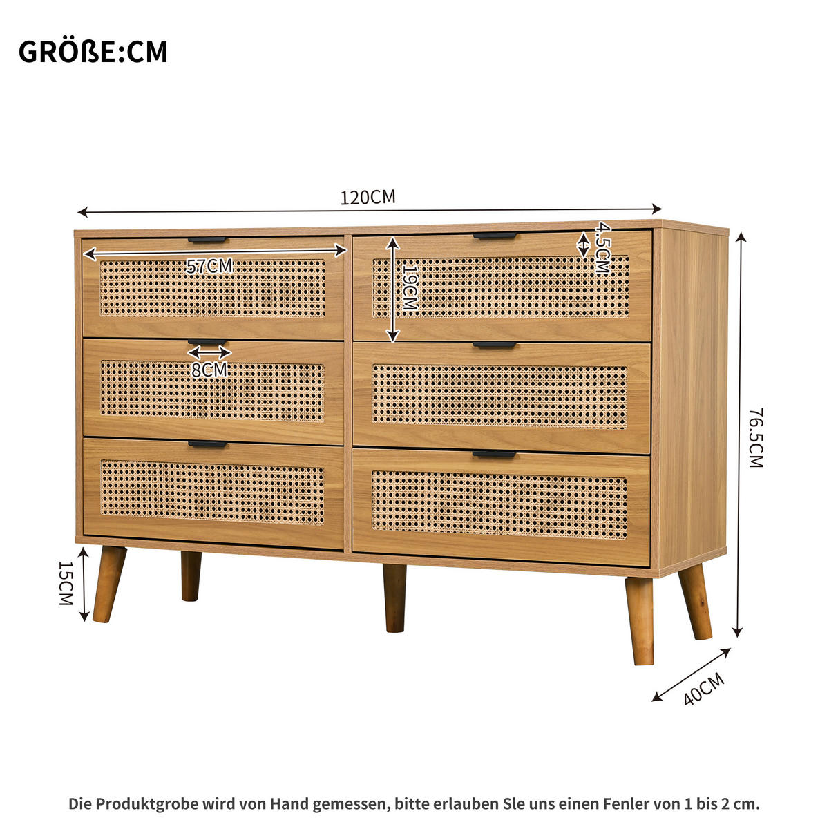 SIDEBOARD in Nussbaumfarben Kommode mit 6 Schubladen und Metallgriffe für Wohnzimmer, B120/T40/H76.5cm - Nussbaumfarben, Holzwerkstoff/Metall (120/76.5/40cm) - STILVORA