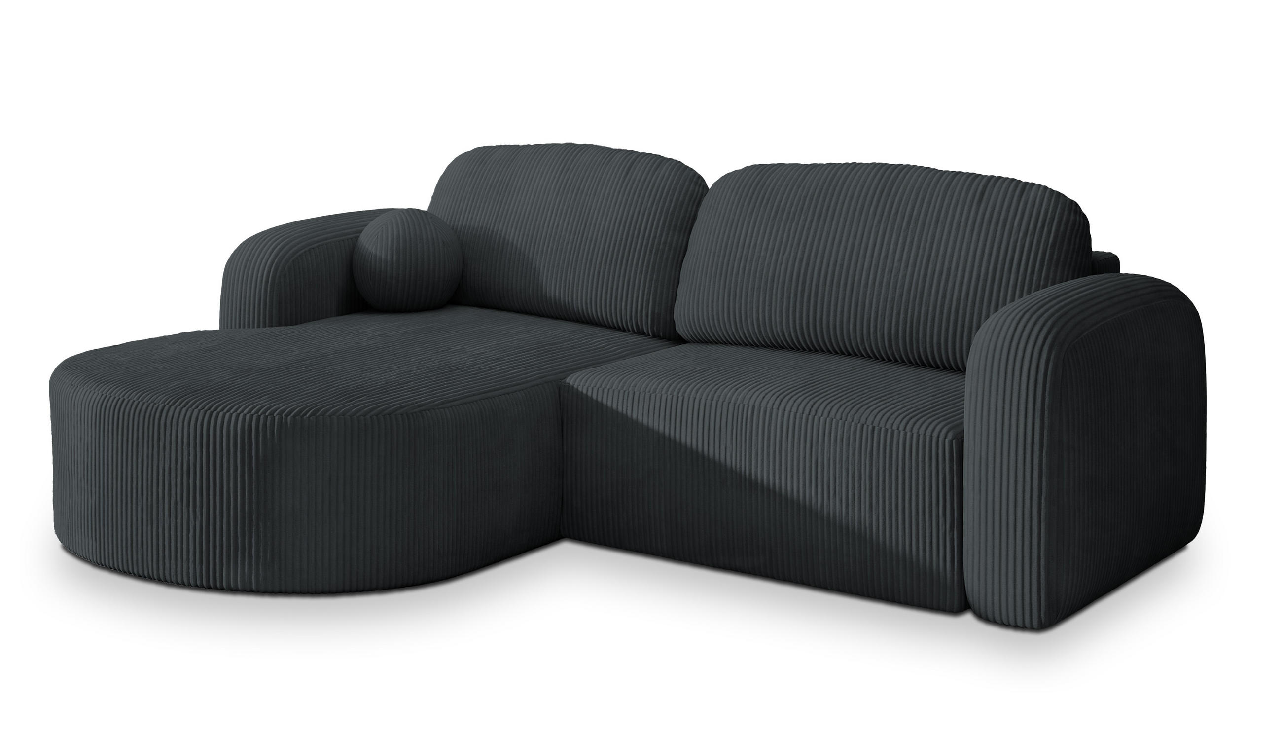 ECKSOFA AMILIA P L-S Graphitfarben Kordstoff mit Schlaffunktion - Graphitfarben, Holz (263/174cm) - MASSENO
