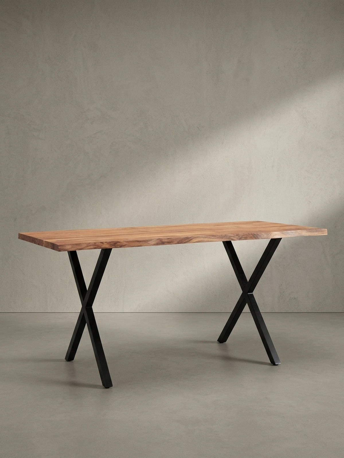 ESSTISCH Massivholz Metall X-Gestell Baumkante Industrial KRETA, Goldbraun-Schwarz 120x60x76 cm - Schwarz/Braun, Holz/Metall (60/120/76cm) - KADIMA DESIGN