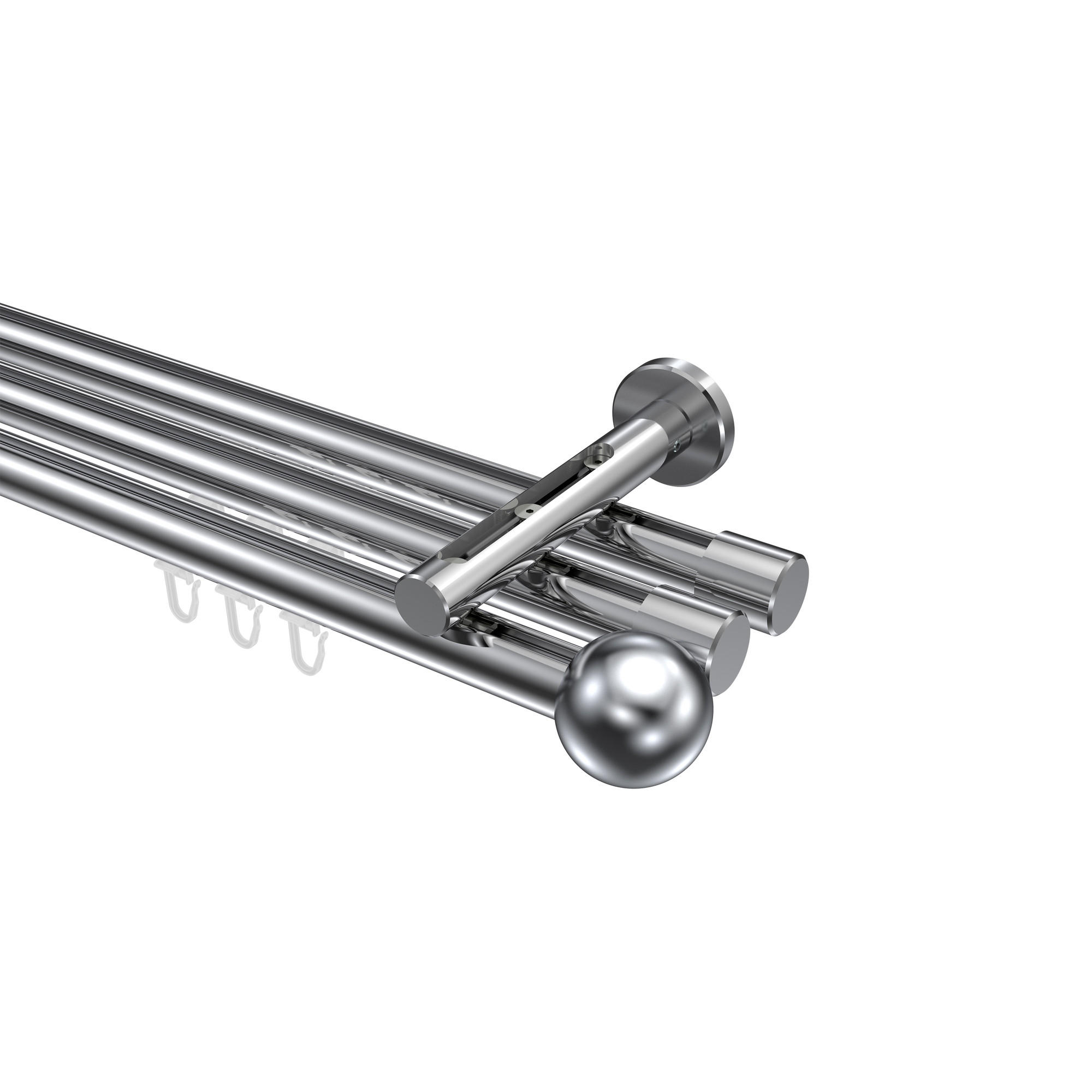 INNENLAUF-GARDINENSTANGEN-SET Siteno Luino 540 cm (geteilt in 3 x 180 cm), 3-läufig, 20 mm Ø Chrom - Chromfarben, Metall (540cm) - INTERDECO